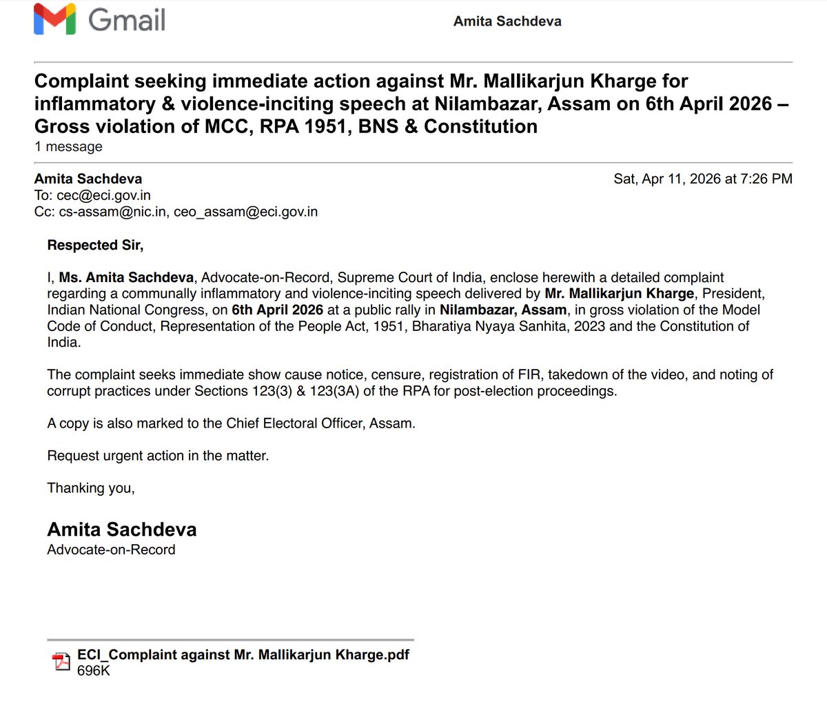 Amita Sachdeva, Advocate tweet media