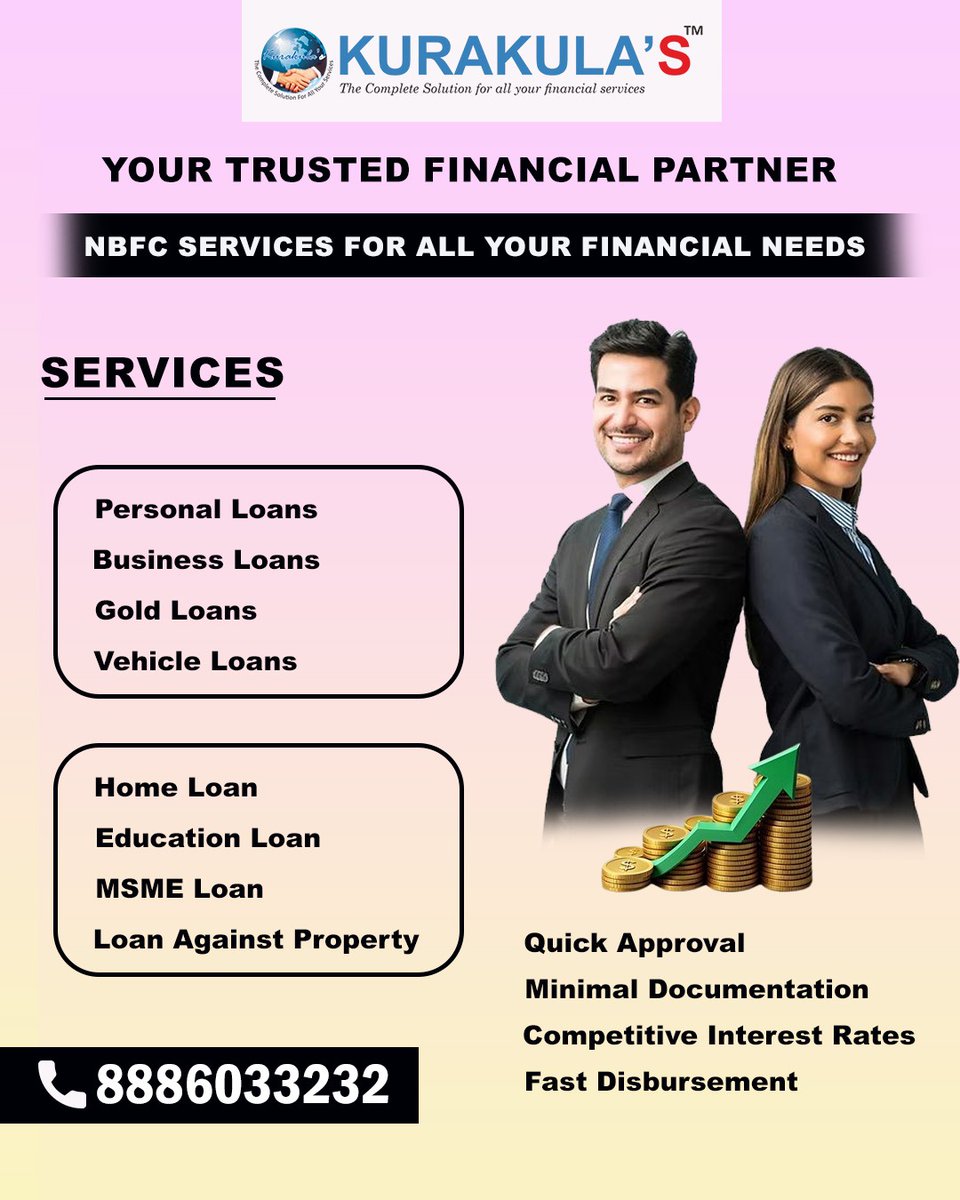 Kurakulas356391's tweet image. Need quick funds?
Get fast &amp;amp; hassle-free loans with our NBFC services! 
✅ Minimal documentation
✅ Quick approval
✅ Flexible repayment

Contact us
8886033232
#NBFC #LoanServices #QuickLoans #BusinessLoan #PersonalLoan #FinanceSolutions