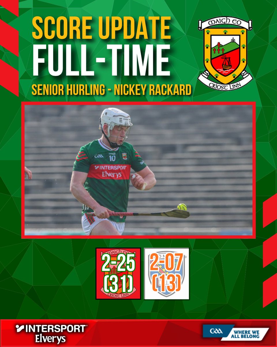 MayoGAA's tweet image. 🟢🔴Full Time in Armagh, well done to the hurlers 🟢🔴👏🏼
#mayogaa #gaa