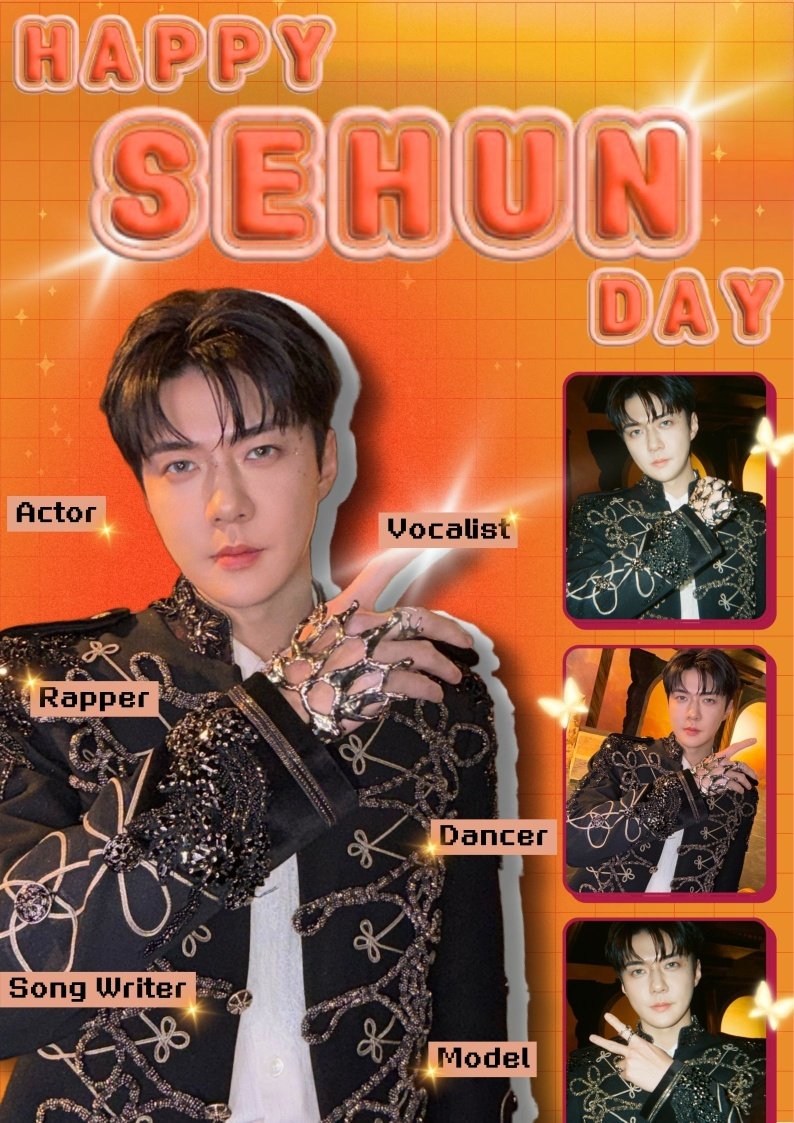 OhSehunGlobal's tweet photo. Happy birthday to our favorite idol who never stops working hard and always does his best for us. This April may be your birthday month, but you’re the one giving us so many gifts. From your new solo song “Dear My Girl”, Harper’s Bazaar Men China Birthday Issue, and EXhOrizon concert with your fellow EXO members. Thank you for your dedication and hard work.

Please know that we will always stand by your side, walking with you through every positive step you take. We hope that on your special day, you can truly enjoy celebrating, especially since it falls on the third day of the concert. It must feel amazing celebrating your birthday with the members and fans there, but your fans all around the world are celebrating with you as well.

We hope you continue to be the warm and sincere Sehun you are, always spreading kindness wherever you go and surrounded by good people. May all your dreams and goals for the future come true.

Today and every day after, in our own simple ways, we will always love and support you with all our hearts🧡

HAPPY BIRTHDAY SEHUN
#DearestSehunDay
#세훈이의_33번째_봄바람