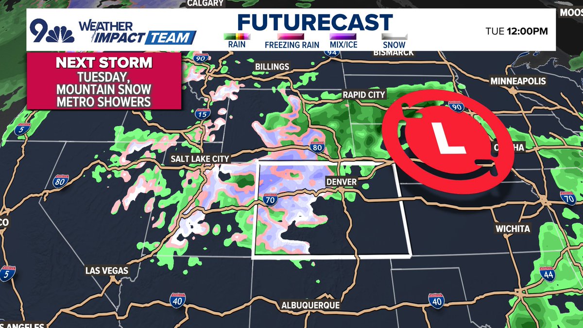 BianchiWeather's tweet image. Mountain snow moves back in Tuesday with a few rain showers in Denver on Tuesday. Another possible storm Friday/Saturday, but it's early.

#COwx