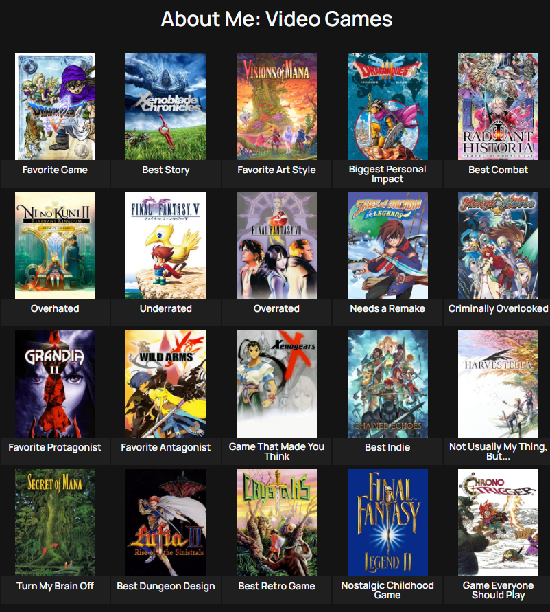 TheDavidVinc's tweet photo. These are my gaming tastes, what are yours? https://t.co/5YihwwdBpI