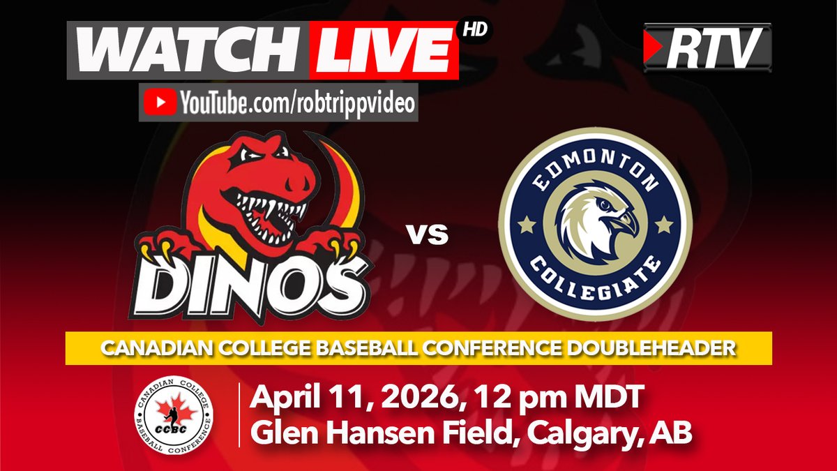 Watch LIVE Canadian College Baseball Conference action on RTV. The Battle of Alberta features a doubleheader between the University of Calgary Dinos and Edmonton Collegiate Riverhawks #dinos #collegebaseball
📺 youtube.com/watch?v=RGBVZ1…