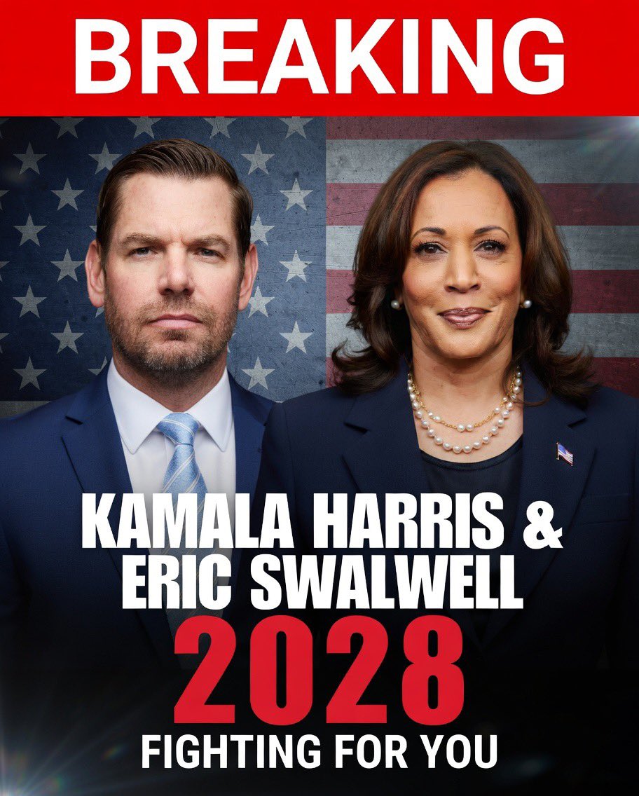 LakeBoss's tweet image. You heard it here first… Democratic power ticket 2028 edition! Are you ready… Harris-Swalwell ‘28! 

3… 2… 1… Let’s hear those slogan ideas… 💡😂🤣 #LakeBoss #Satire