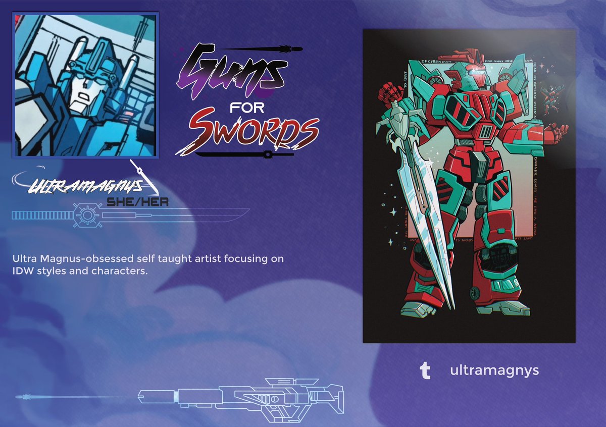 InaliasFanZines's tweet photo. 💥🔫 Contrbutor Spotlight ⚔️✨

ultramagnys is Ultra Magnus-obsessed self taught artist focusing on IDW styles and characters. #mtmte #transformers https://t.co/FlevJ6HKUL