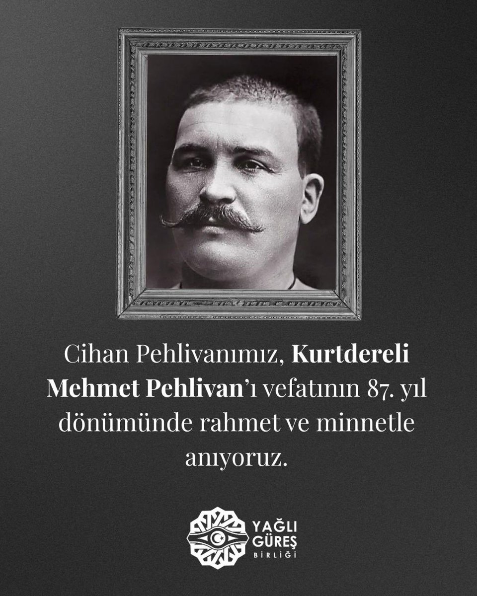Cihan Pehlivanımız, Kurtdereli Mehmet Pehlivan’ı vefatının 87. yıl dönümünde rahmet ve minnetle anıyoruz.
#AhmetAkın
#YağlıGüreşBirliği