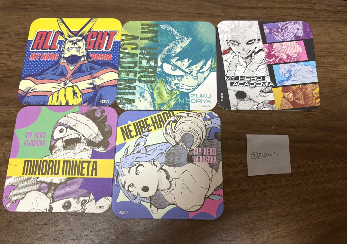 p_san12's tweet photo. 【交換】僕のヒーローアカデミア 原画展 ヒロアカ展 アートコースター

譲 オールマイト、緑谷、敵連合、峰田、波動
求 相澤＞心操、緑谷&amp;爆豪

郵送交換のみ。初めての方はプロカのご確認をお願いいたします。
検索からもお気軽にお声掛けください。
よろしくお願いいたします⋆* https://t.co/sFoN6gJJ1z