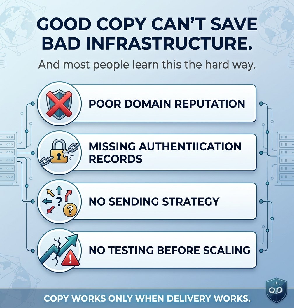 abukawserahamed's tweet photo. What actually kills campaigns:
• Weak domain reputation
• Missing SPF/DKIM/DMARC
• Random sending behavior
• Scaling before testing
Fix the backend → results follow.
#Reachoutly #ColdEmail #LeadGeneration #B2BMarketing #EmailInfrastructure #OutboundMarketing https://t.co/35vvAG1xBa