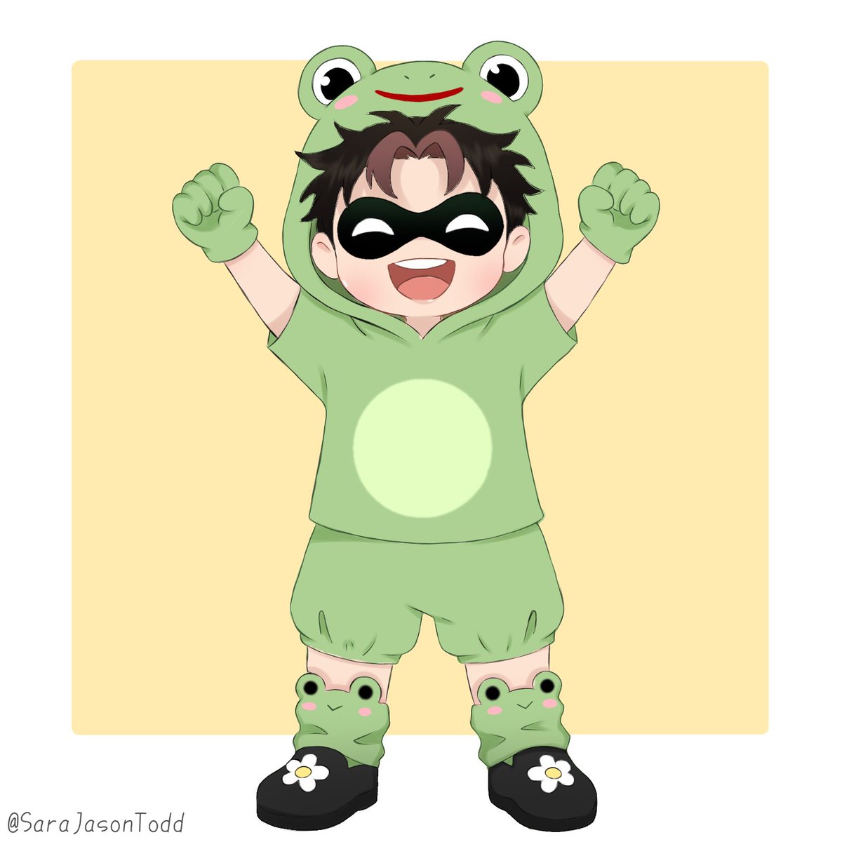 SaraJasonTodd's tweet image. Jaybin in frog socks 🐸 #jasontodd #RedHood #Robin #dc