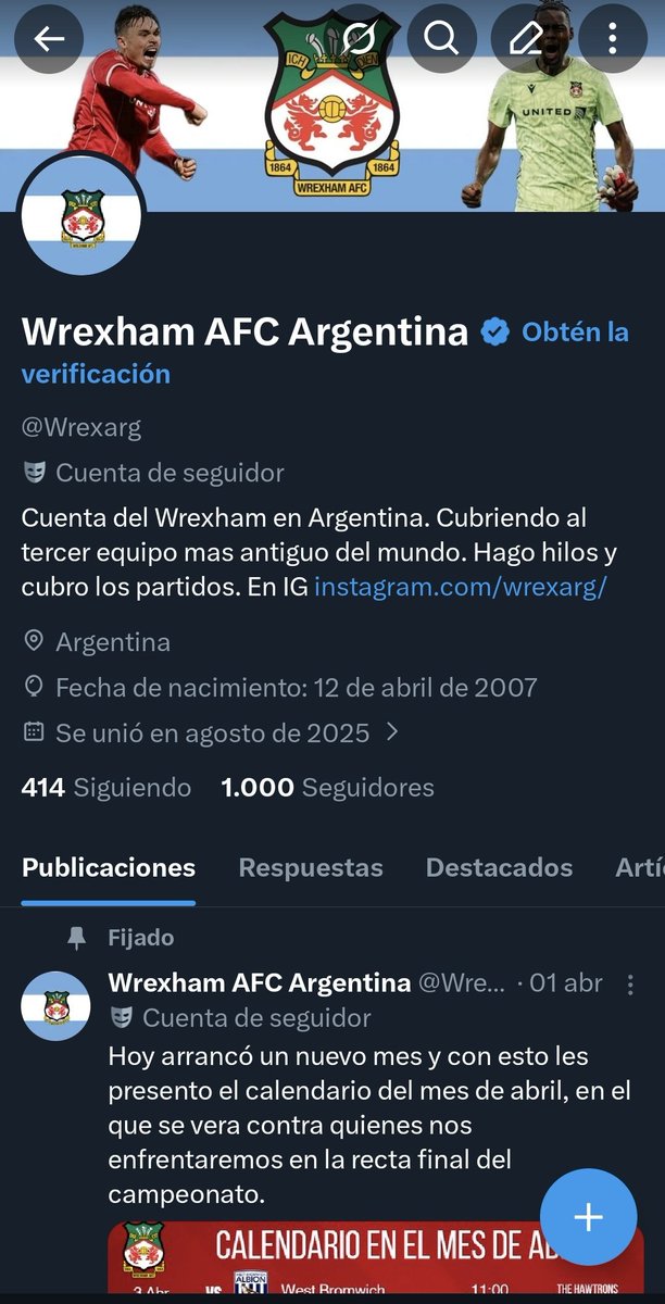 Hoy 11 de Abril hemos llegado al objetivo, es una locura pensar en un principio que esta cuenta iba a crecer rapidisimo y que en 8 meses se llegue a los 1000 seguidores. Gracias a todos los que me bancan, voy a seguir subiendo contenido y esto me dan mas ganas de seguir