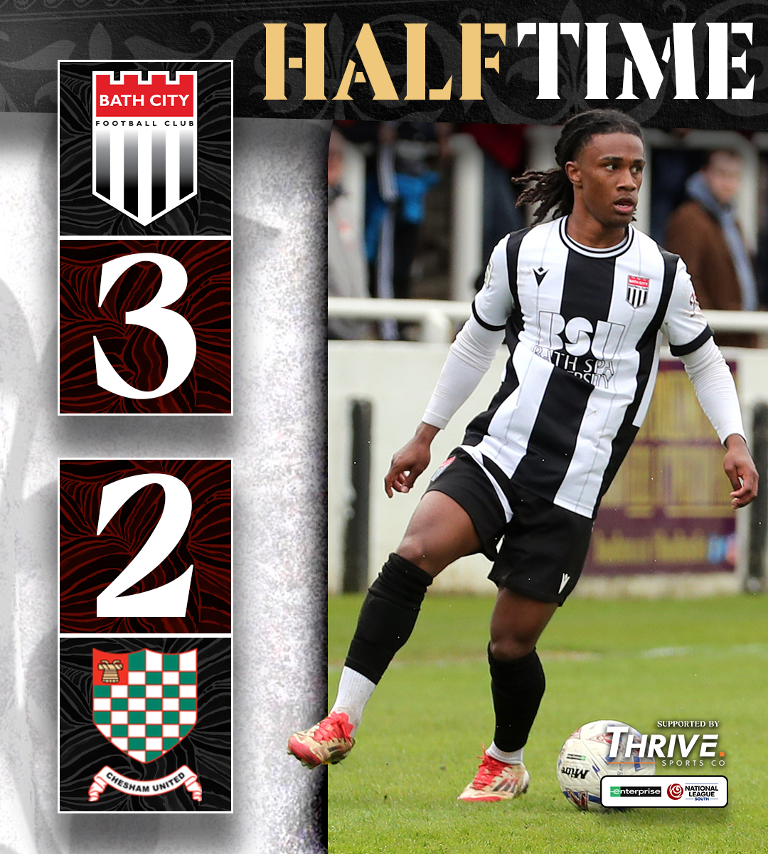 BathCity_FC's tweet image. ⏸️ Going into the break leading! 

⚫️⚪️ #Romans 🤝 @Thrive_SportsCo