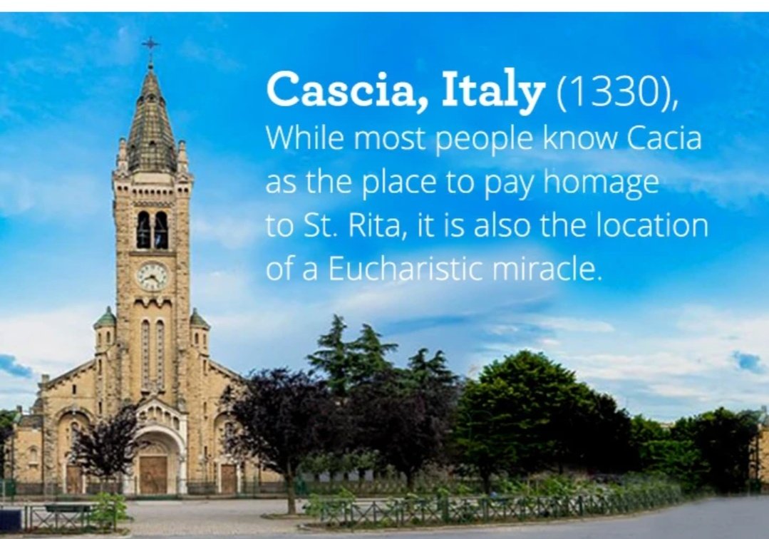 UcheMaryOkoli's tweet image. Eucharistic Miracle Day 4!

Cascia Italy 1330. 

A priest was preparing to visit a dying parishioner a short way from Siena. During his preparations, instead of putting a pyx in his prayer breviary, he placed a consecrated host instead. 

After arriving at the dying parishioner’s