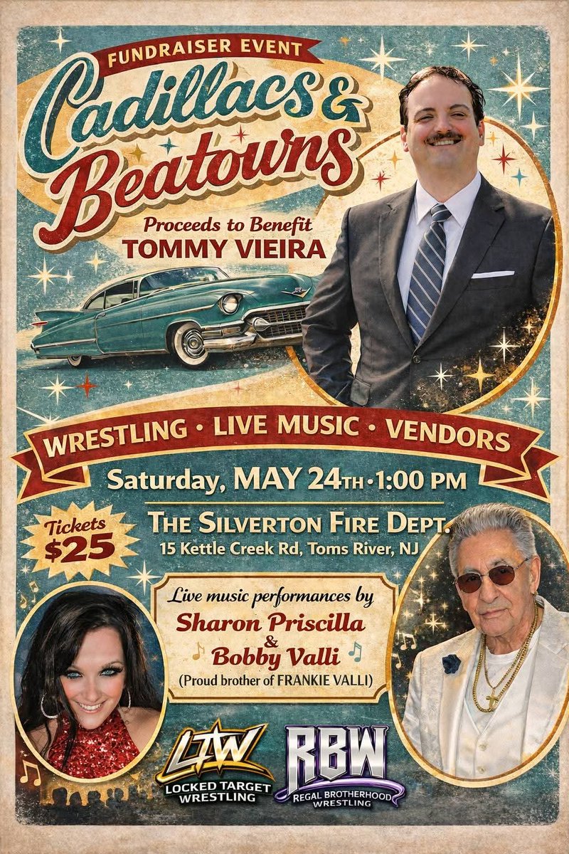 AdamWolfLTW's tweet photo. TOMS RIVER!

@LiveLtw and @RBWOriginal are coming to you LIVE at  the Silverton Gire Department on May 24th for #CadillacsandBeatdowns

Tickets are on sale NOW and youre not gonna wanna miss the action!

Proceeds will go to assisting with Tommy's cancer treatment! https://t.co/GjgrlQ89RF