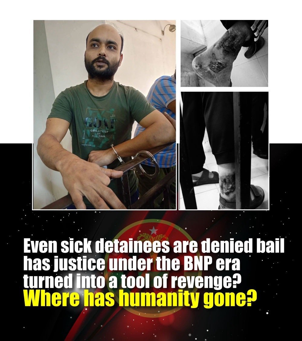 albd1971's tweet photo. SM Touhid Tuhin, former General Secretary of the Rajshahi University Chhatra League, is currently being held in prison in a false and politically motivated case, which is entirely unlawful. He suffered severe leg injuries after being attacked and hacked by Jamaat-Shibir members. Despite spending a long time in custody, the lack of necessary medical treatment in prison has worsened his old injury significantly.

Given the current situation, this incident reflects the growing concerns about the state of the বিচার system under the BNP government. Legal processes are being used to suppress political dissent, while the humanitarian aspect is being completely ignored.

Providing medical care to a sick detainee is not an act of charity—it is a fundamental right. If that right is not ensured, then the very notion of justice becomes questionable.

The condition of SM Touhid Tuhin is not just an individual suffering; it represents a broader violation of justice and human rights under the BNP government.⁩

#AwamiLeague #HumanRights