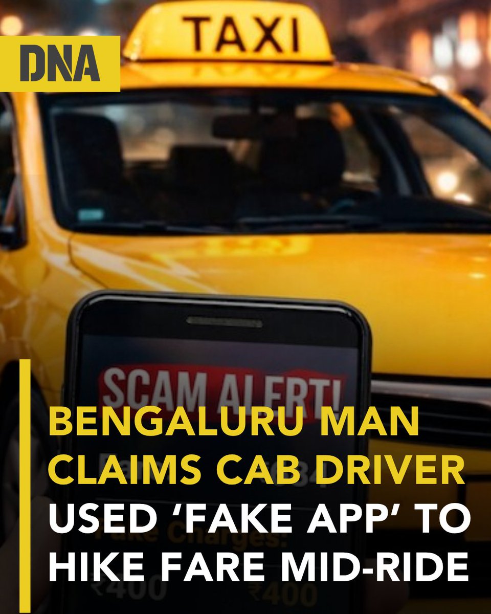 dna's tweet image. A shocking incident of a cab ride in #Bengaluru has gone viral after a man claimed his fare jumped from Rs 684 to Rs 1,084 within minutes, allegedly using a fake app, which triggered fresh scam fears.

Read here :dnaindia.com/viral/report-r…

#DNAUpdates | #ScamAlert
