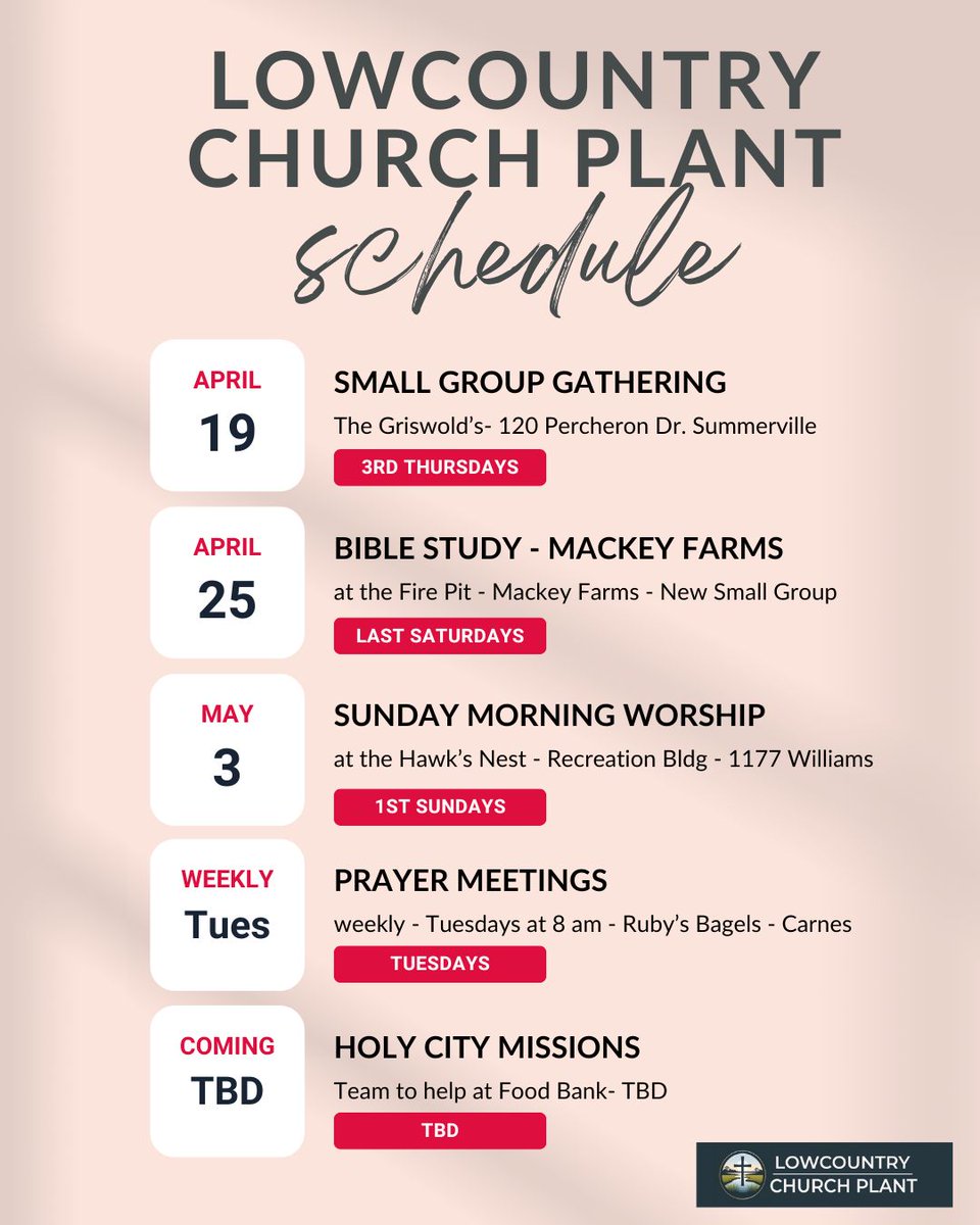 Schedule Change! Small Group April 19th, Worship Service at Hawk's Nest May 3rd, Details inside... - mailchi.mp/233360cfff4a/l…