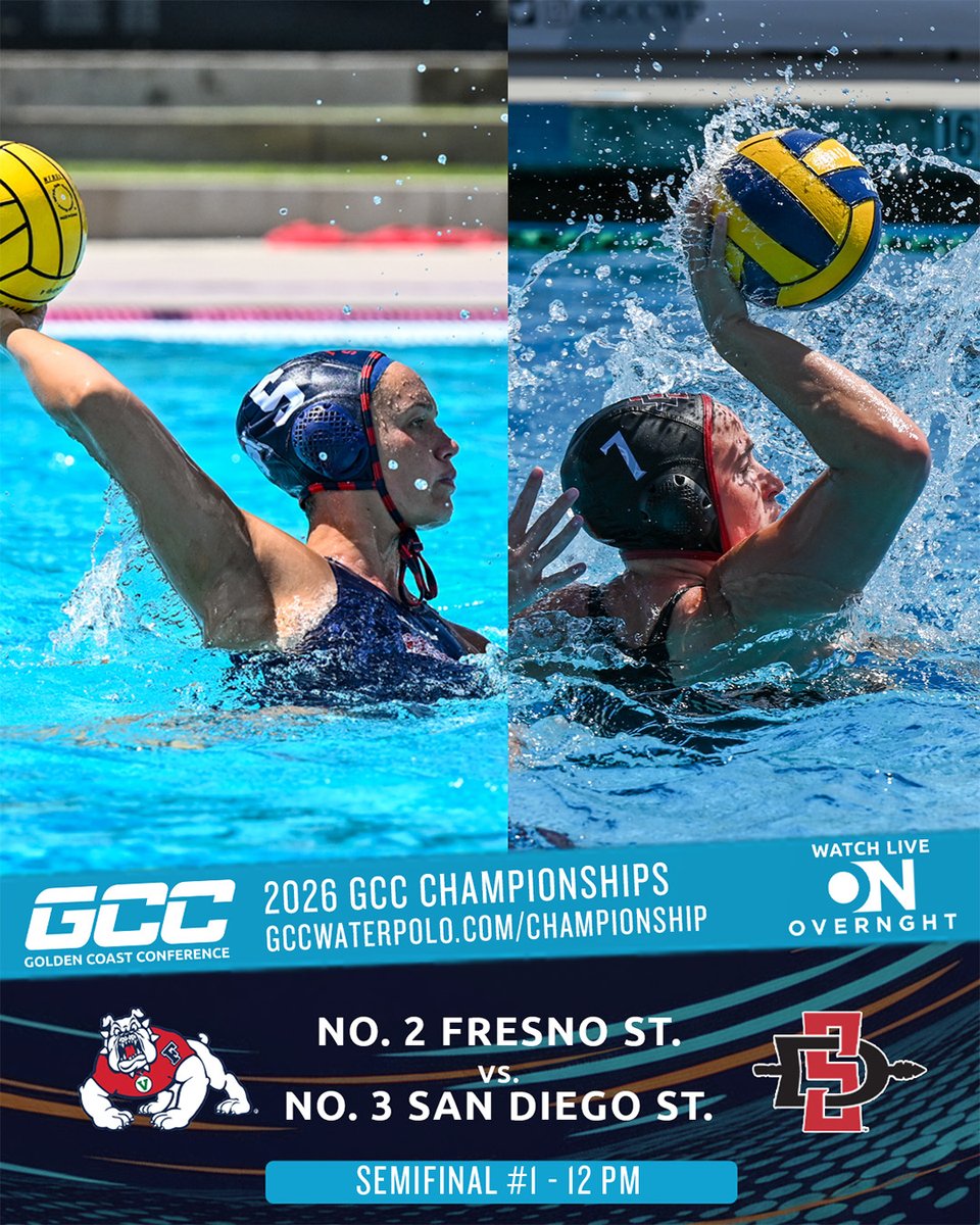 GCCWP's tweet photo. It is #SemifinalSaturday at the #GCCWaterPolo Championship and our first semi features host and 2️⃣ seed @FresnoStateWP taking on 3️⃣ @aztecwaterpolo  at noon. Watch live @OvernghtMedia and follow at https://t.co/M66wekRmR1 #NCAAWaterPolo https://t.co/2DeQ2SztW1