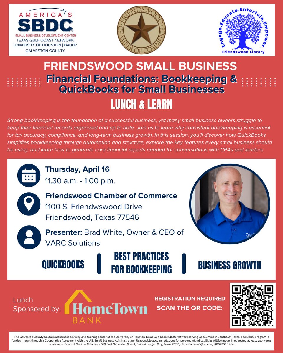 gcsbdc's tweet image. Register here: sbdc.uh.edu/assnfe/ev.asp?… 

#Quickbooks #GCSBDC #lunchandlearn #FriendswoodTX