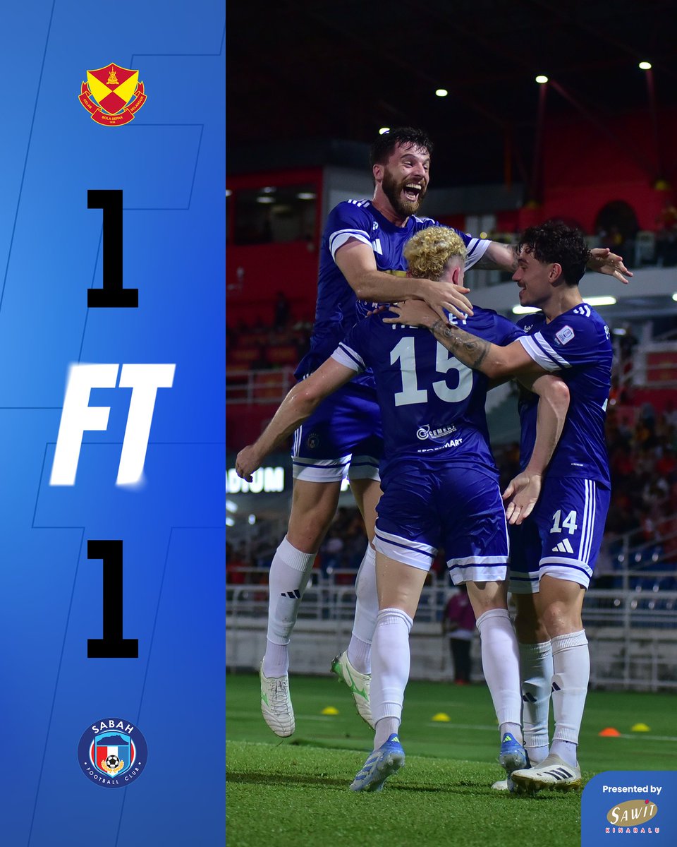 SabahFCofficial's tweet image. KEPUTUSAN MASA PENUH | 𝙇𝙄𝙂𝘼 𝙎𝙐𝙋𝙀𝙍 𝙈𝙐𝙎𝙄𝙈 2025/26

SELANGOR 1-1 SABAH
⚽️ 34' Fergus Tierney

#SabahFC #SabahMajuJaya #BangunlahBersatuSemua