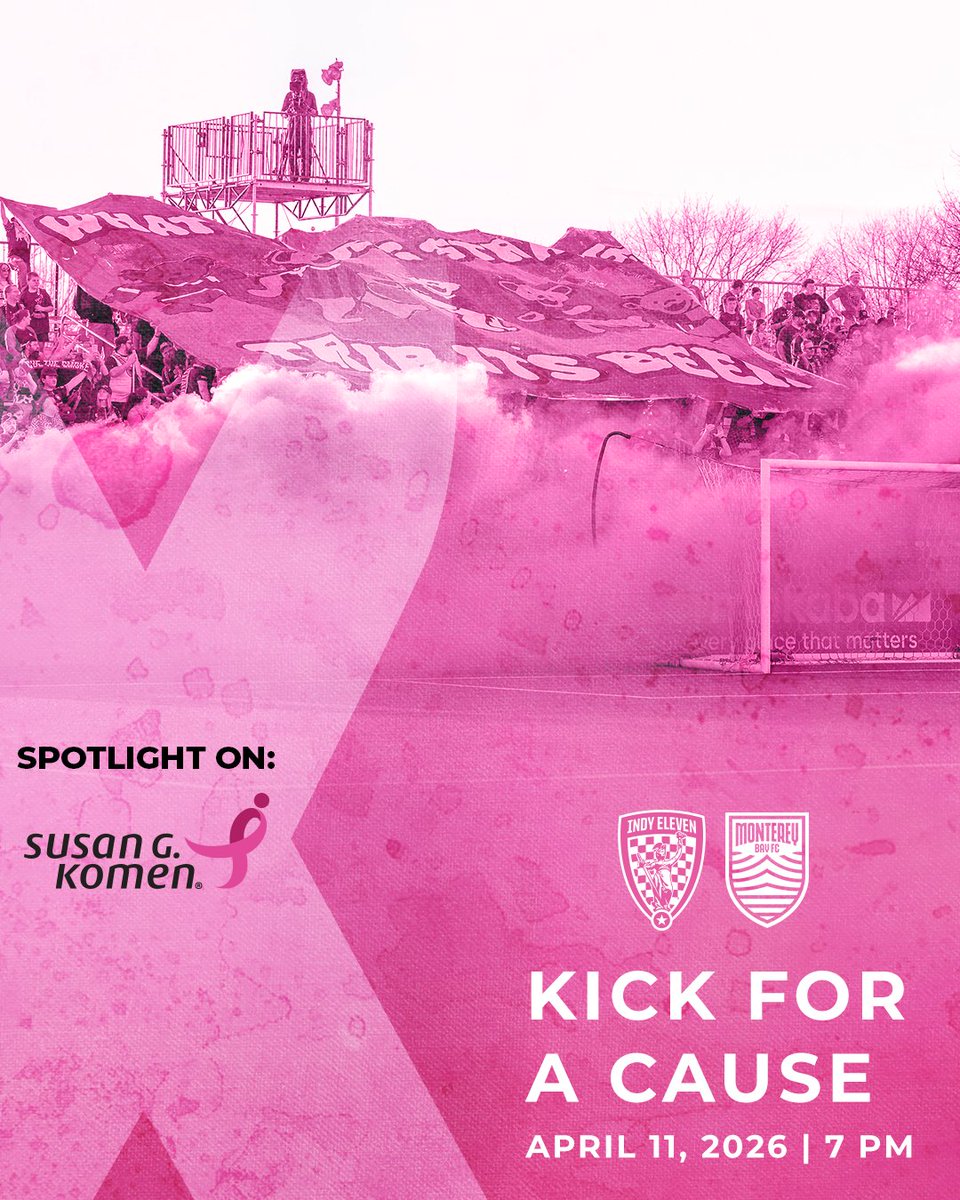 IndyEleven's tweet photo. Match day with a purpose π©·
It's Kick for a Cause Night presented by @SusanGKomen!
π¨ Game Information π¨
#INDvMB
π 7:00 PM EST
π @MontereyBayFC
ποΈ Michael A. Carroll Stadium
πΊMyINDY-TV 23, ESPN+ https://t.co/OP2LdxE11q