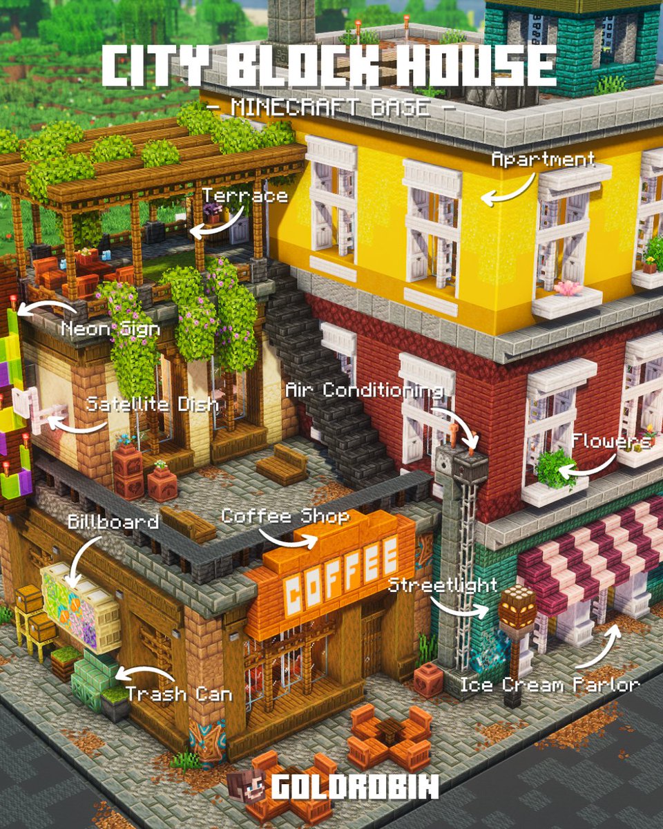 xGoldrobin's tweet image. I built another City Block House in Minecraft! 🏙️ #minecraft #minecraftbuilds #minecraft建築コミュ
