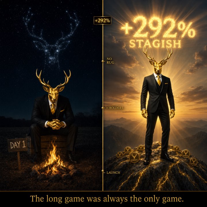 Kryptomeister__'s tweet photo. Day 1 - a fire, a field, and a plan. 🔥🦌.
Today - the summit. +292%.
No rug. No panic. No weak hands. Just the long game - played correctly.
KMST. Built on Solana. Above Fear. Above Greed. STAGISH. 
#PumpFun 💊➡️
https://t.co/laNvNwFCcX

#Solana $SOL #100x #Memecoin #Crypto https://t.co/gMYH8rI9yg