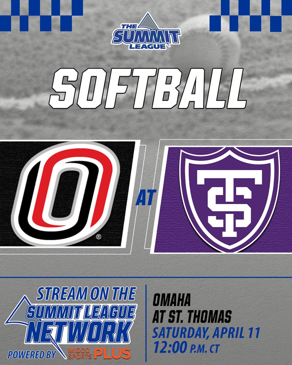 TheSummitLeague's tweet photo. 𝐊𝐄𝐘 𝐌𝐀𝐓𝐂𝐇𝐔𝐏 ✨

@OmahaSB at @TommieSoftball 

Game 2️⃣ of a series featuring the top two teams in the league 👀

🏟 » South Field (St. Paul, MN)
⏰ » 12 p.m. CT
📺 » SLN (@MidcoSports)
Subscribe » https://t.co/MDfvKFP657

#ReachTheSummit x #SummitSB https://t.co/XvDBrQ1gr3