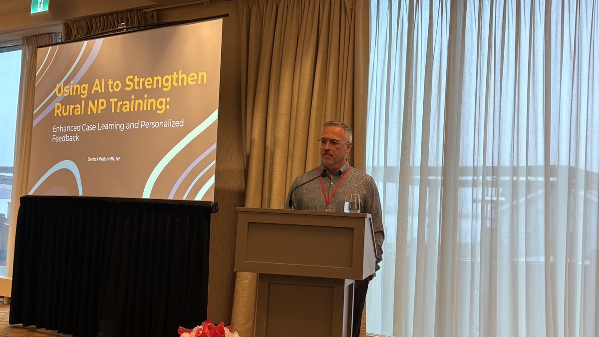 PikeRodolfo's tweet photo. Derrick Walsh presenting at NPAC conference in Halifax.   Using AI TO Strengthen rural NP training.  3rd NP from the NL presenting this AM. https://t.co/M7VOEtN90l
