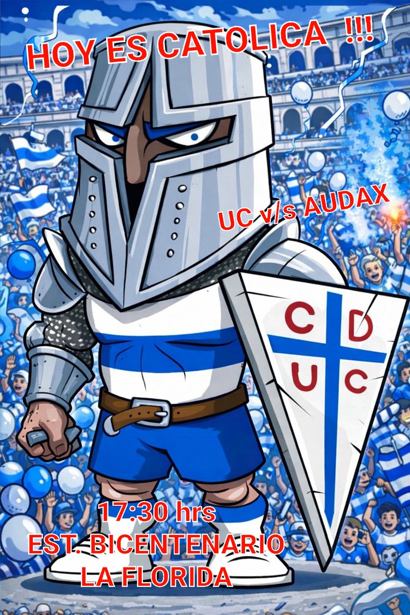 VAMOS VAMOS #LosCruzados 
HOY 17:30 ESTADIO BICENTENARIO LA FLORIDA
AUDAX v/s U. CATOLICA
👊😉🛡