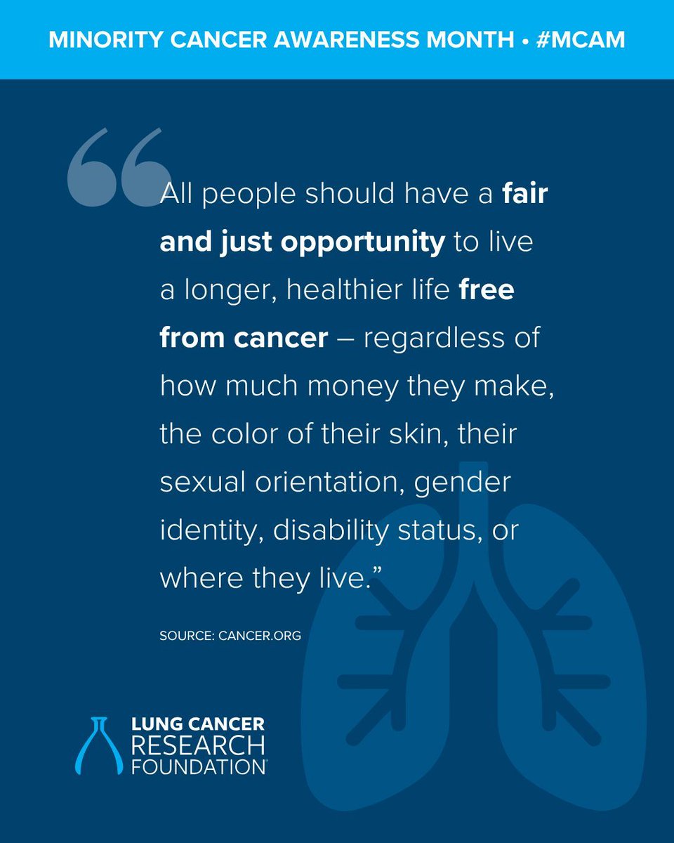 lcrf_org's tweet photo. April is National Minority Cancer Awareness Month. It's a time to raise awareness about the disparities that impact minority communities and the importance of early detection, education, and equitable care. #LungCancer #NMCAM #MCAM https://t.co/6VO26FUxBq