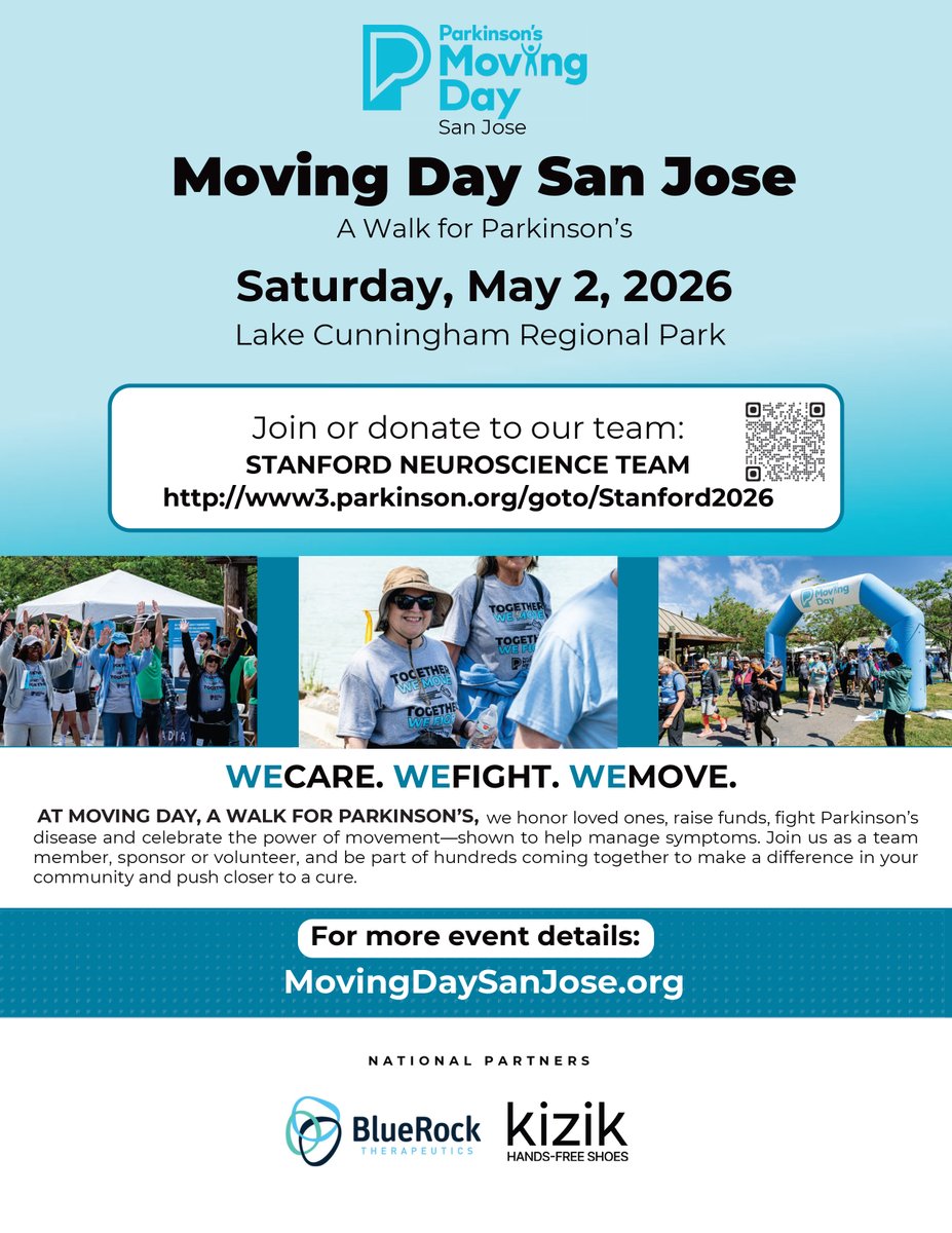 Stanford_Neuro's tweet image. Join our team as we fight Parkinson’s at Moving Day San Jose — May 2, 2026. Together we’re advancing treatments, support, and a cure. 

Donate or join today: ow.ly/cAtt50YFfEp 

#Parkinsons #MovingDay #ParkinsonsAwareness