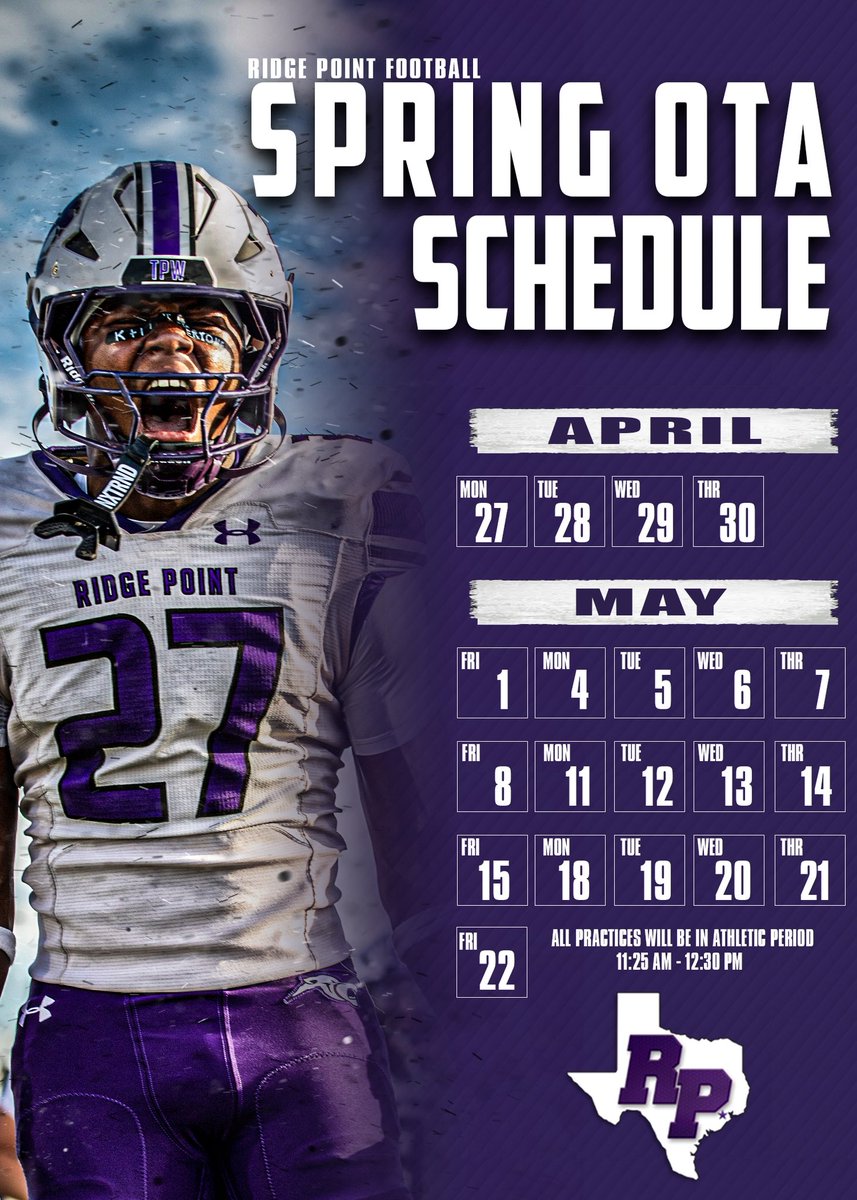 We look forward to having college coaches from across the nation come recruit the Panthers this spring! #TPW
OTA’s begin April 27 - May 22