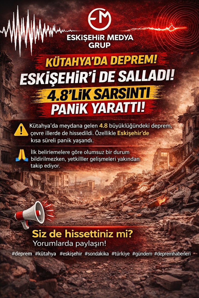 Kütahya’da deprem! Eskişehir de sallandı

4.8 büyüklüğündeki deprem kentte kısa süreli paniğe neden oldu.
İlk bilgilere göre olumsuz bir durum yok.

👉 Siz hissettiniz mi?

#deprem #kütahya #eskişehir #sondakika