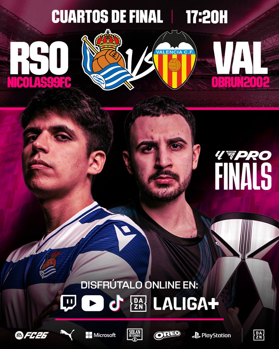 LALIGA_FCPro's tweet photo. LLEGAN LOS CUARTOS DE FINAL 🌶️

¡2 🎟️ para 🇪🇺 en juego!

@Flippersito buscará la sorpresa ante un favoritísimo como @PHzin que viene en fuego...

Y la lucha contra el rey. ¿Podrá @obrun2002 dar el campanazo contra @Nicolas99fc?

LALIGA FC PRO Finals 🏆
📹https://t.co/SrPvNUzJL4
📲 https://t.co/ul9KqkagAh