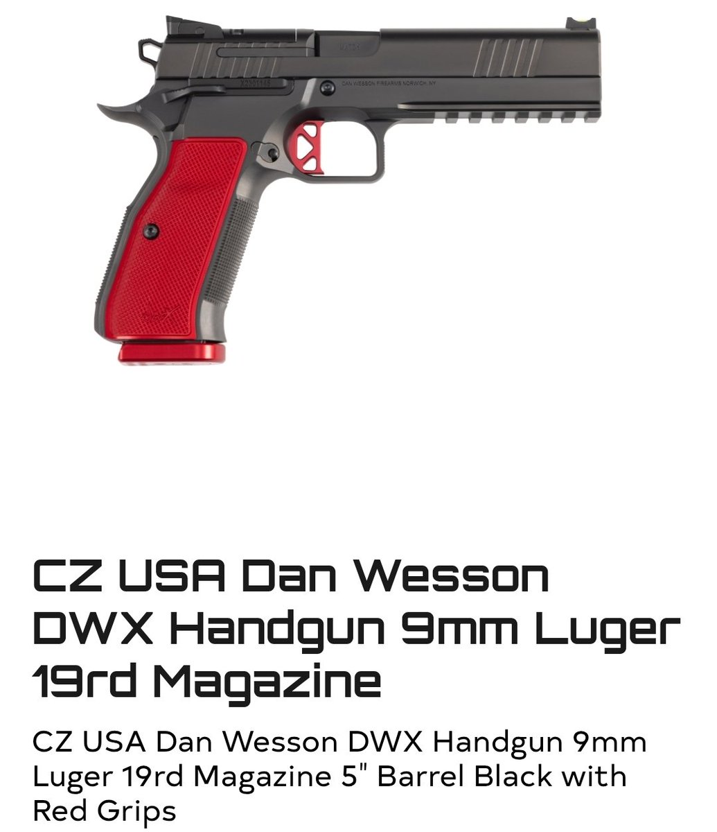 CZ USA Dan Wesson DWX Handgun 9mm Luger 19rd Magazine 5" Barrel Black With Red Grips - Elite Firearms share.google/imp4Gji7MeMajC…