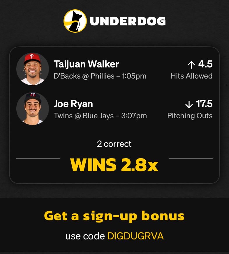 DougieDividends's tweet photo. @MySpariEdge You gave me an idea -

I’m going to take your 2 finds on Joe Ryan and Taijuan and play two different metrics… Taijuan’s given up 7 &amp; 10 hits this season. Ryan hasn’t broken 16 outs in 3 starts 🤔 ⚾️ https://t.co/9UaIFz0MsG