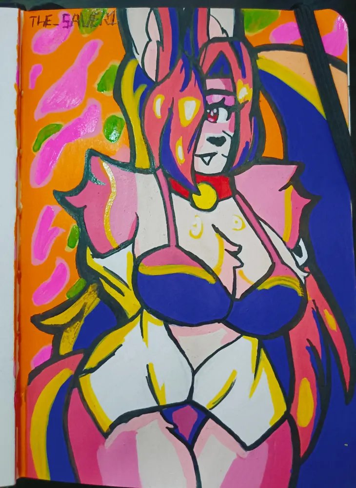 The_saver1's tweet photo. Tried to do an pop art style for this daily sketch for day 14, had lots of fun with it #furryart #furryfandom #commissionsopen#furryartist #vtuber #kitsune #yiff #Commsopen #goth #furry #nsfw #monster #lab #cyberpunk #studies #figure_drawing #monster_design #OC #goth #sketches https://t.co/likkSuHtuV
