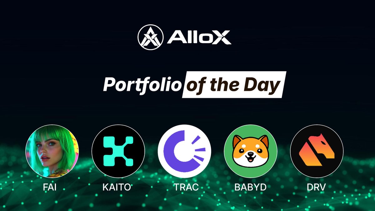 alloxdotai's tweet photo. Today's Portfolio of the Day focuses on the AI narrative, structuring balanced exposure across multiple projects within the sector.

Total Investment: $1,000
Risk Profile: Balanced

Allocation:
• $KAITO — $200
• $TRAC — $200
• $BABYDOGE — $200
• $DRV — $200
• $FAI — $200

Instead of picking one token, AlloX builds diversified exposure across the narrative.

Not financial advice.

👉 Create yours: https://t.co/T30ApVLSqx
