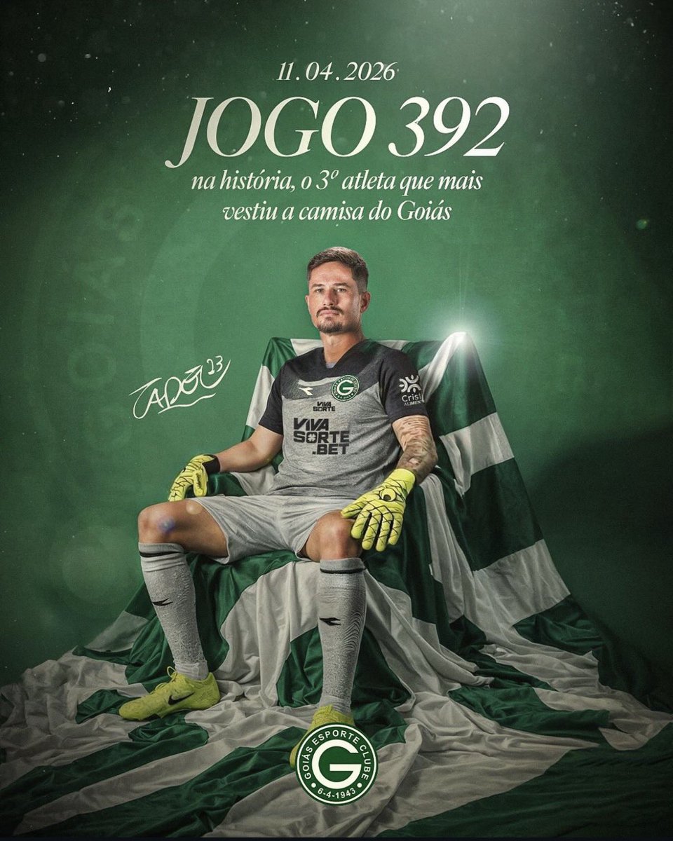 goiasoficial's tweet photo. Marca histórica para o nosso ídolo! 💚

Com 392 partidas, Tadeu se torna o 3º atleta que mais atuou pelo Maior do Centro-Oeste!

Orgulho esmeraldino! 💚 https://t.co/EgupauKt6I