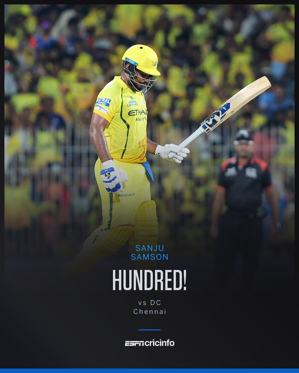 ESPNcricinfo's tweet photo. SAMSON SCORES HIS 4TH IPL HUNDRED, AND HIS FIRST IN YELLOW! 🔥 https://t.co/D9L3ZMDhJ7