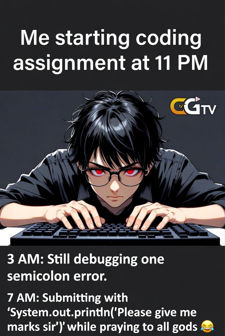 Code works… just not for marks 😭🙏 #StudentLife #CodingStruggles #JavaLife #ExamMode #LastMinute #Relatable #CollegeDays #ProgrammerLife #PrayForMarks #AcademicStress #Mood