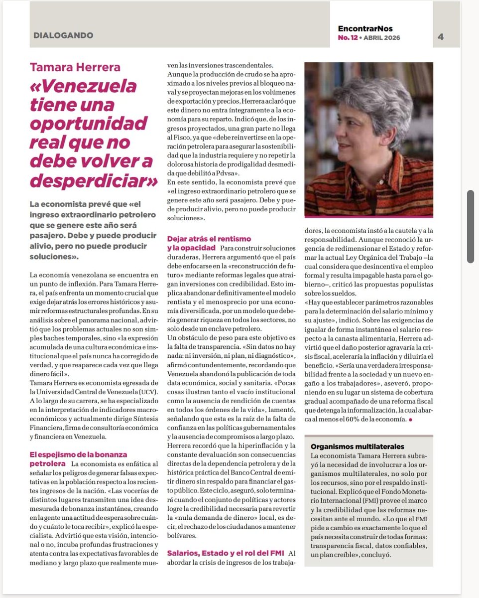 ForoCivicoVzla's tweet photo. Con el número 12 de #Encontrarnos cumplimos un año construyendo puentes para el entendimiento. 
En esta edición:
📍Tamara Herrera (@TamaraHSF): "Venezuela tiene una oportunidad real que no puede volver a desperdiciar". 
Más en el en enlace https://t.co/KZ6zRgJRuN https://t.co/276JfeaGjC