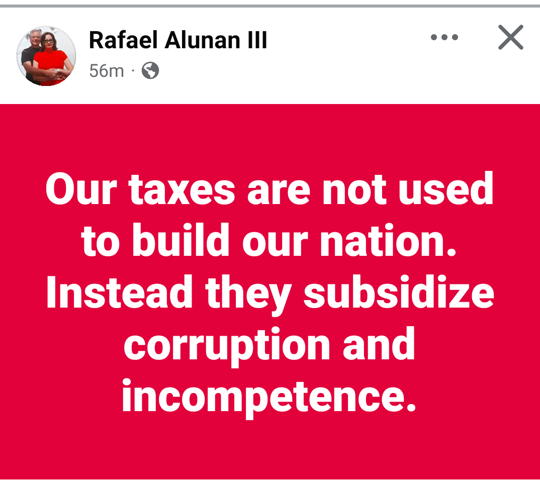 Our taxes are not used to build our nation. Instead they subsidize corruption and incompetence.

1. SWOH
2. Boy Sili
3.
