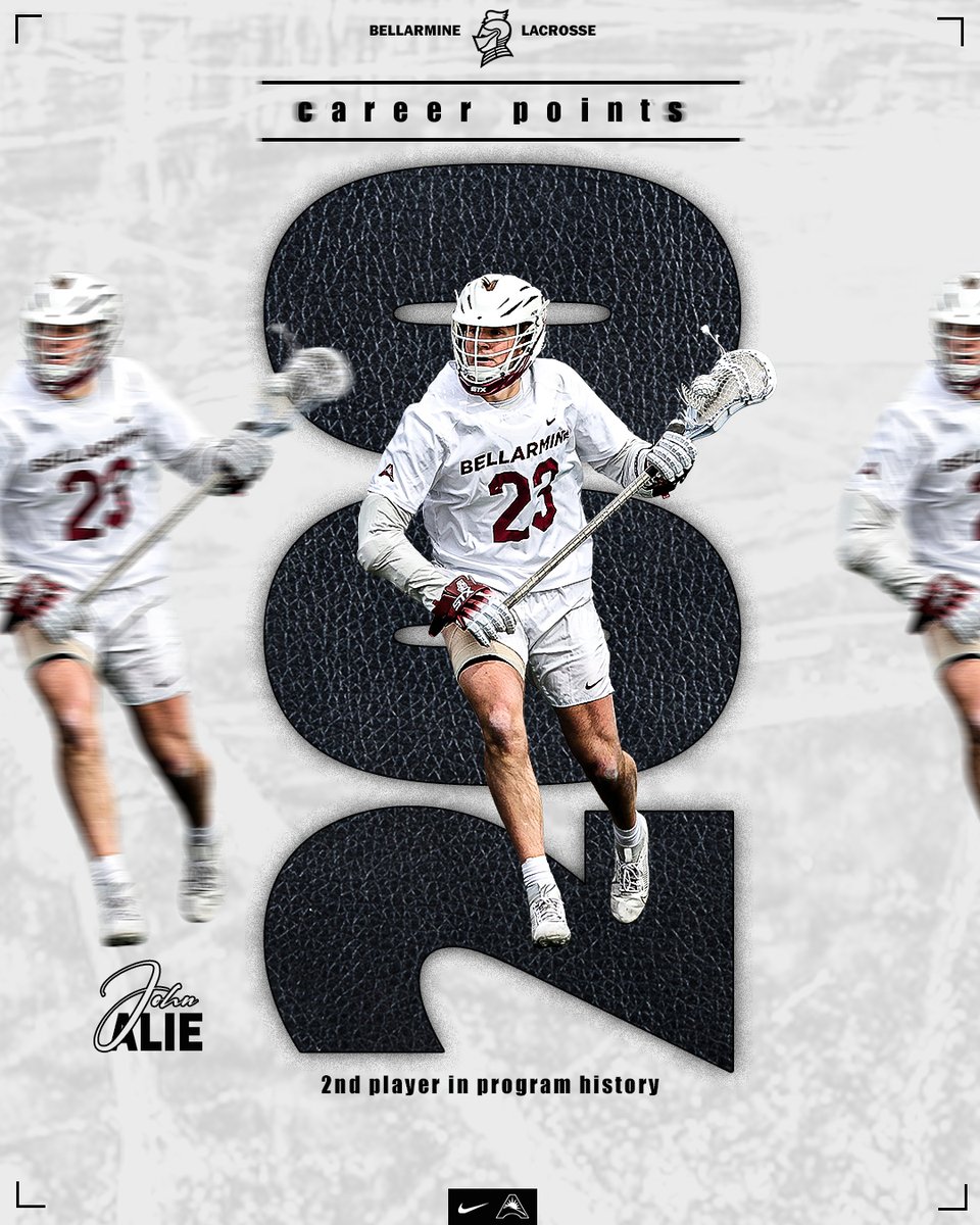 BellarmineLax's tweet photo. After a goal and an assist in the first quarter of today's game, John Alie has become the ✌️ player in program history (also Kyle Playsted) to record 2⃣0⃣0⃣ career points. https://t.co/JYH3G3JgWJ