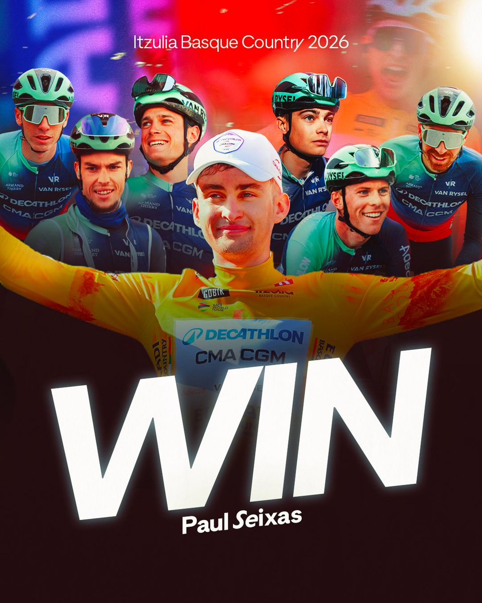 🇪🇸 <a href="/ehitzulia/">Itzulia Basque Country</a> - Dernière Étape / Final Stage 🏆

<a href="/seixas_paul/">Paul Seixas</a> :
VICTOIRE au général 👑
3 victoires sur 6 🥇🥇🥇
Esprit d'équipe 💯

//

OVERALL VICTORY 👑
3 wins out of 6 🥇🥇🥇
Team spirit 💯

#DECATHLONCMACGMTEAM <a href="/Decathlon/">Decathlon</a> <a href="/cmacgm/">CMA CGM Group</a> <a href="/van_rysel/">VAN RYSEL</a>  - © <a href="/GettySport/">Getty Images Sport</a>