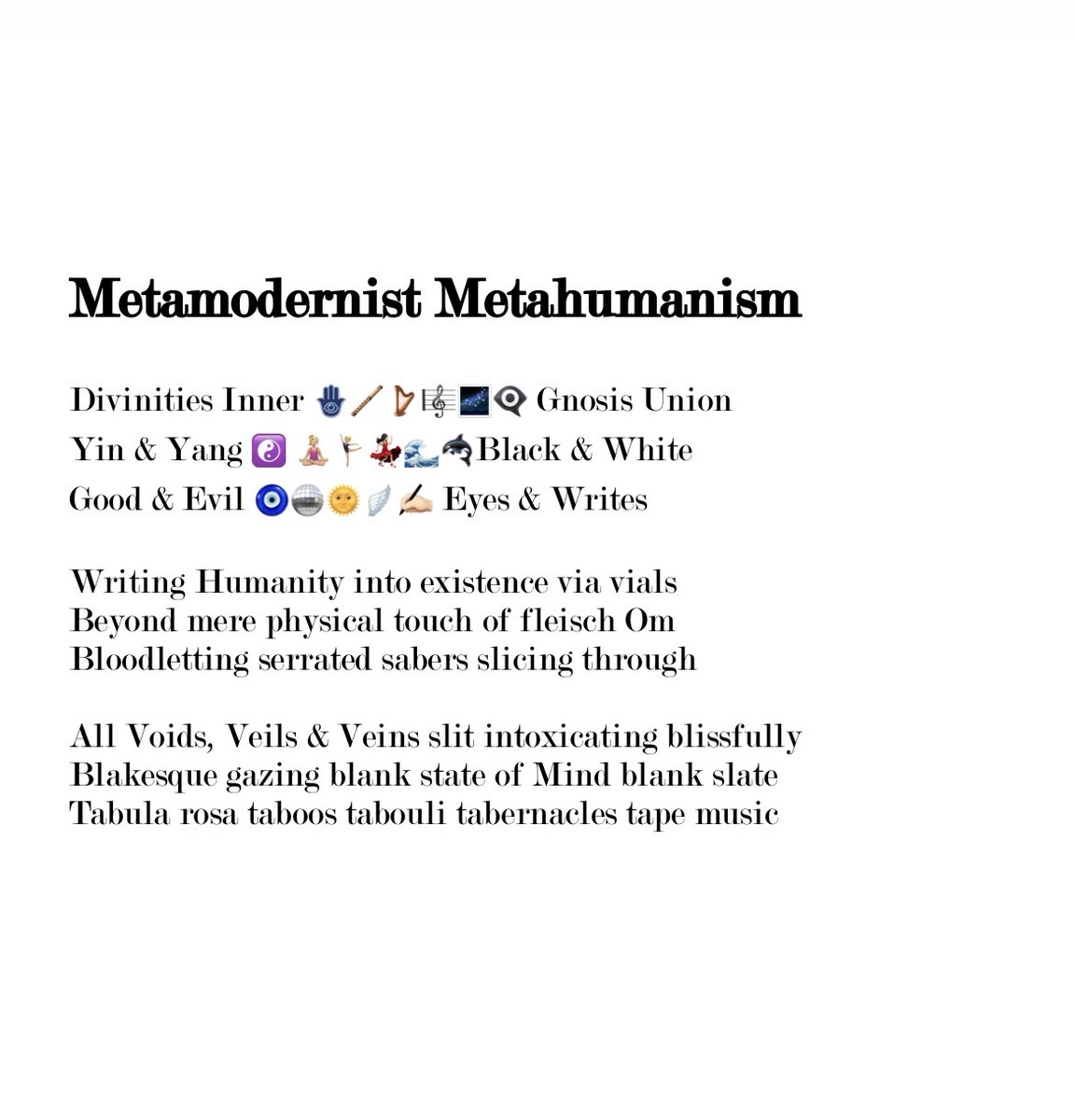 RoseKnapp_'s tweet image. Metamodernist Metahumanism by Rose Knapp

#poetry #experimentalpoetry #avantgarde  #spiritualpoetry