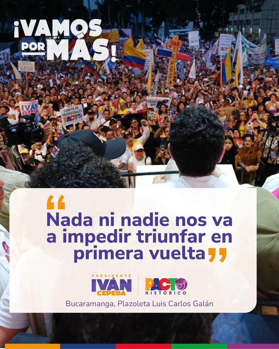 Colombia unida por un sueño: este 31 de mayo salimos a las urnas a votar por Iván Cepeda y Aída Quilcué.

Que nada ni nadie nos quite ese sueño 💜🧡

#BucaramangaConIván