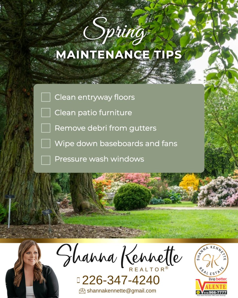 shannakennette's tweet image. Spring is in full bloom 🌸—the perfect time to give your home some TLC!

A little seasonal maintenance = a fresher, cleaner, happier space 🌿✨

Are you an early bird or last-minute spring cleaner? 🧼

#springcleaning #springchecklist #windsorontario #windsoressexcounty