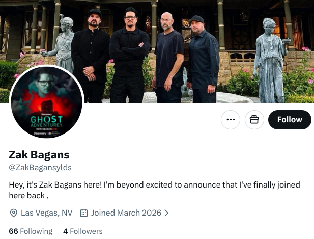 the Zak bagans anti scam page tweet media