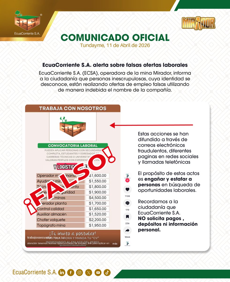 EcuaCorriente S.A. tweet media